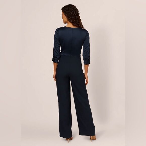 Adrianna Papell Satin Crepe 3 Quarter Sleeve Jumpsuit Buckle Waist 4 NWT $189 - Picture 6 of 7